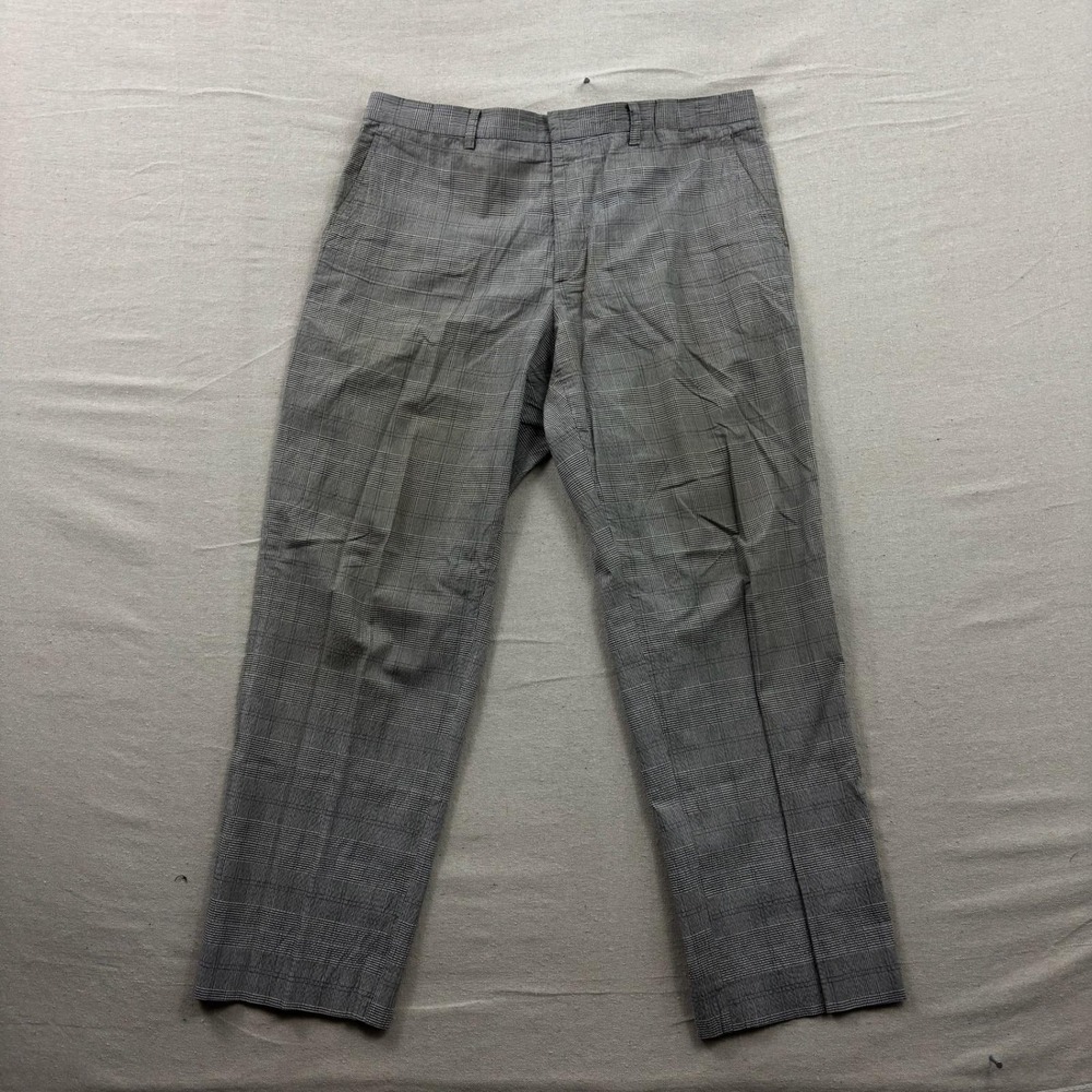 Etro Glen Plaid Dress Trousers Mens 56 Gray Italian Cotton Straight Leg Pants